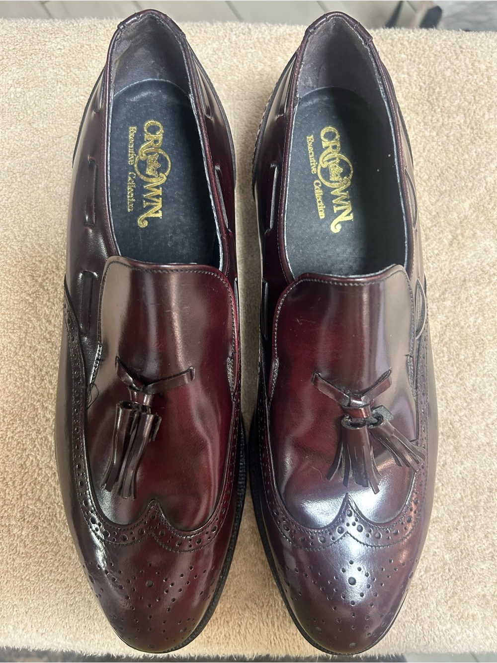 CROWN EXECUTIVE COLLECTION leather wingtip tassel brogue style loafers sz 10 NEW